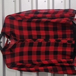 Long Sleeve Red Checkered Charming Charlie size Med Top.